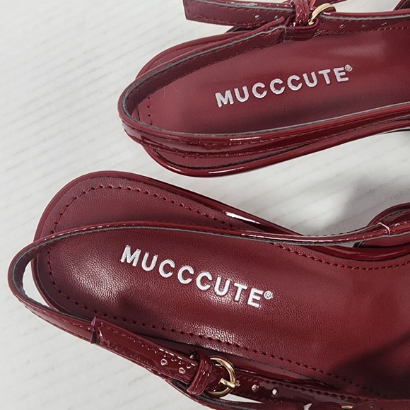 MUCCCUTE Red Patent Leather Slingback Kitten Heels Pointed Buckle Shoes Size 8 - Picture 5 of 10